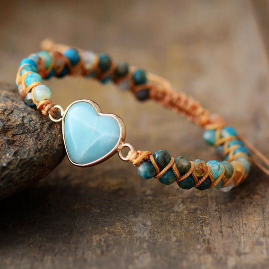 Handcrafted Amazonite Bracelet with Heart Shapes