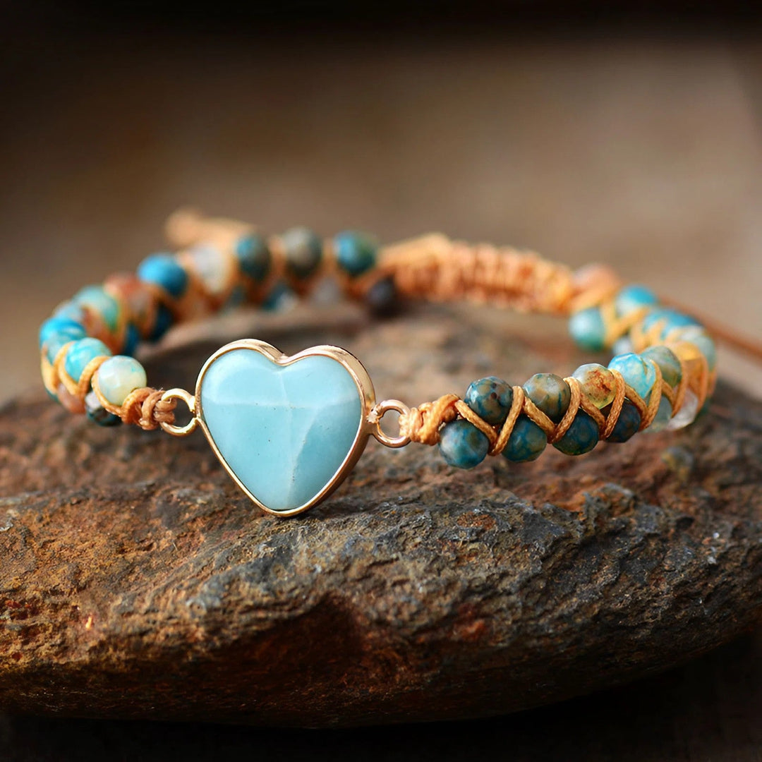 Handcrafted Amazonite Bracelet with Heart Shapes