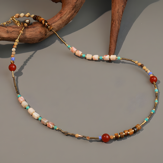 Natural Stone Czech Bead Handmade Beaded Necklace