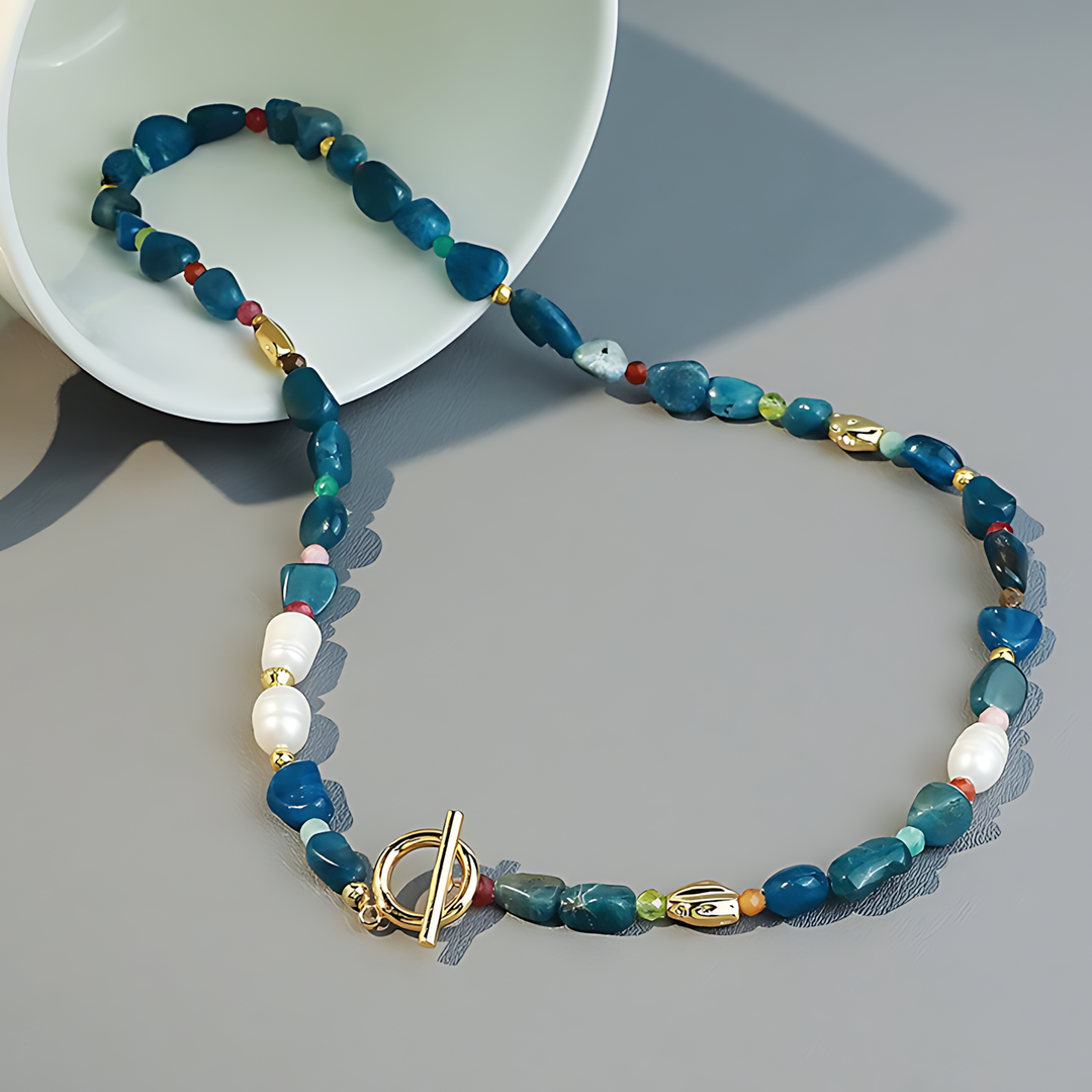 Blue Apatite And Freshwater Pearl Necklace