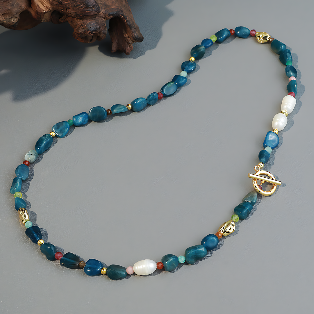 Blue Apatite And Freshwater Pearl Necklace