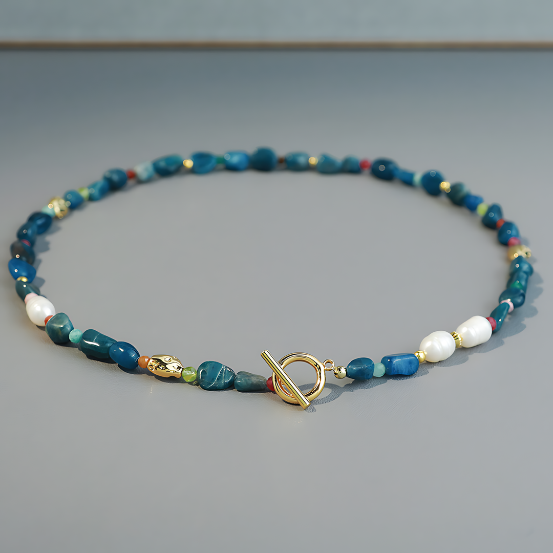 Blue Apatite And Freshwater Pearl Necklace