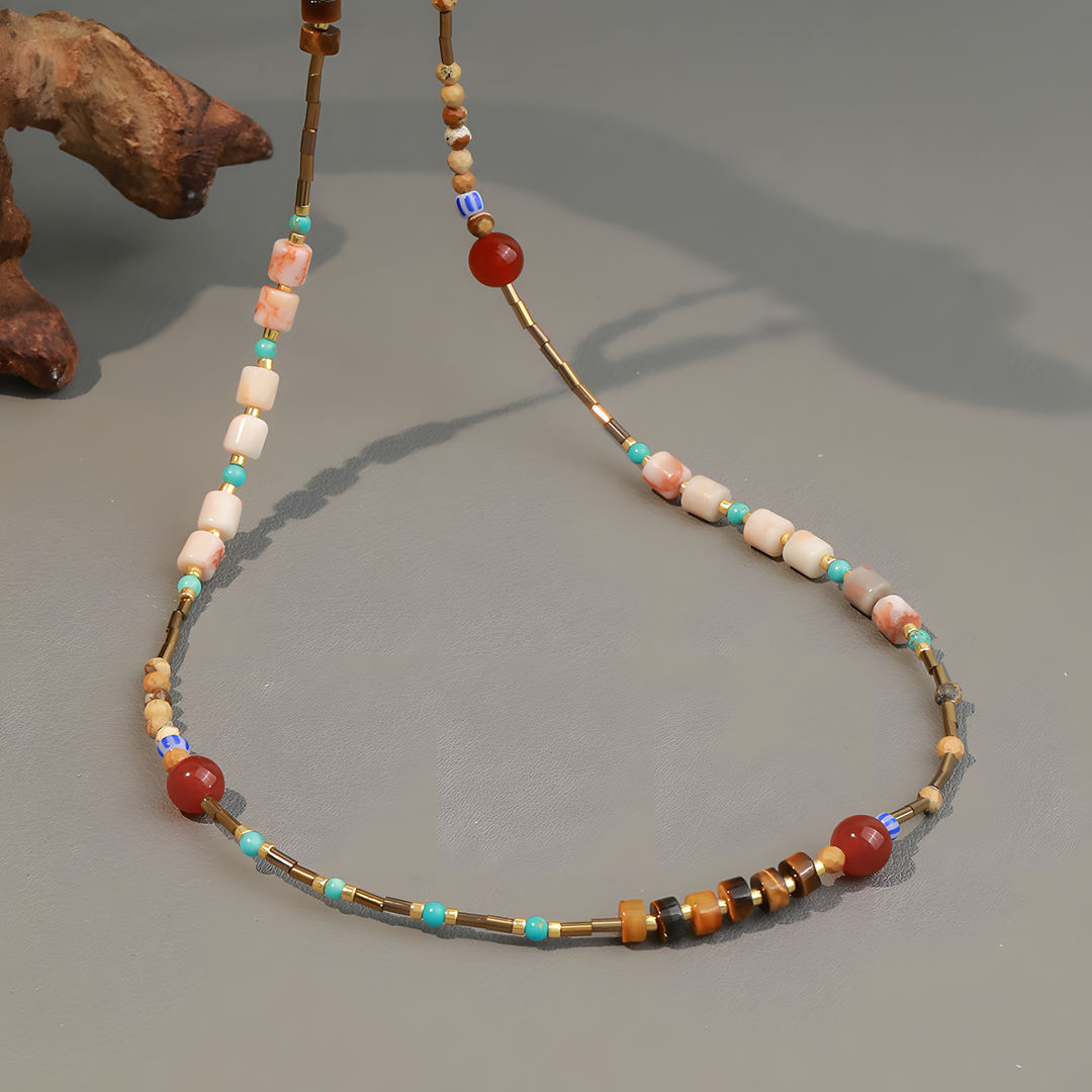 Natural Stone Czech Bead Handmade Beaded Necklace