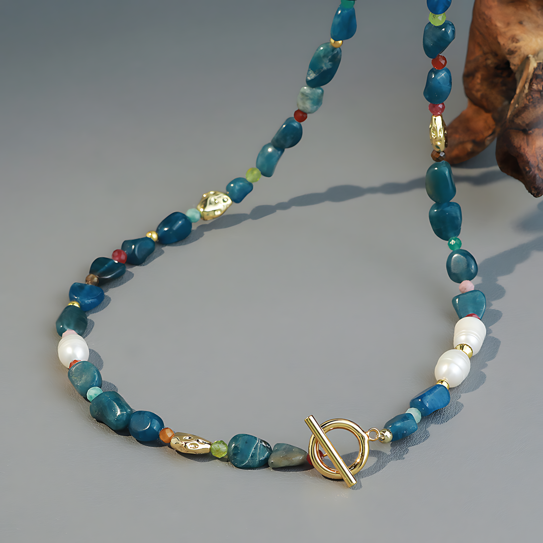 Blue Apatite And Freshwater Pearl Necklace