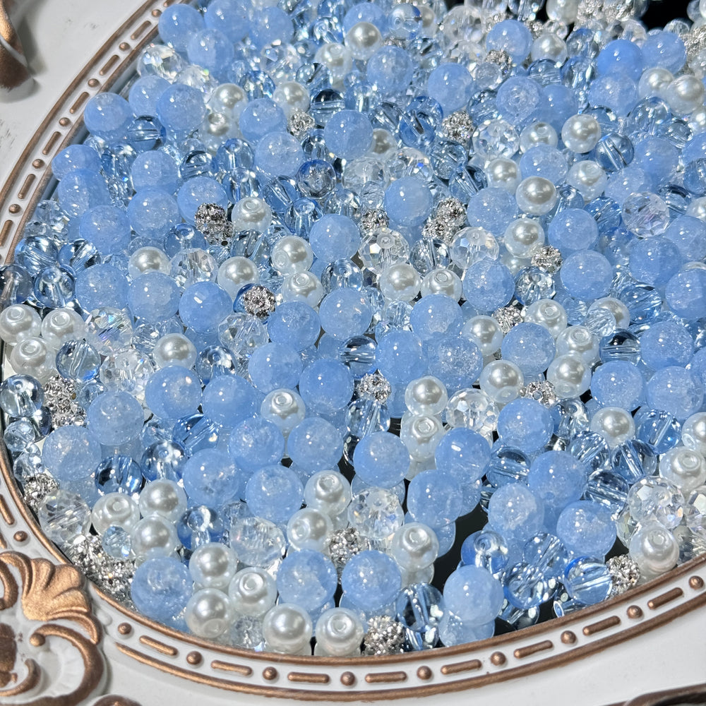 Blue Sky Luxury Mix(6-10mm glass beads/crystal/disco rhinestone spacer)