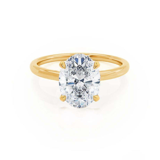 CAMELLIA - Oval natural Diamond 18k Yellow Gold Hidden Halo