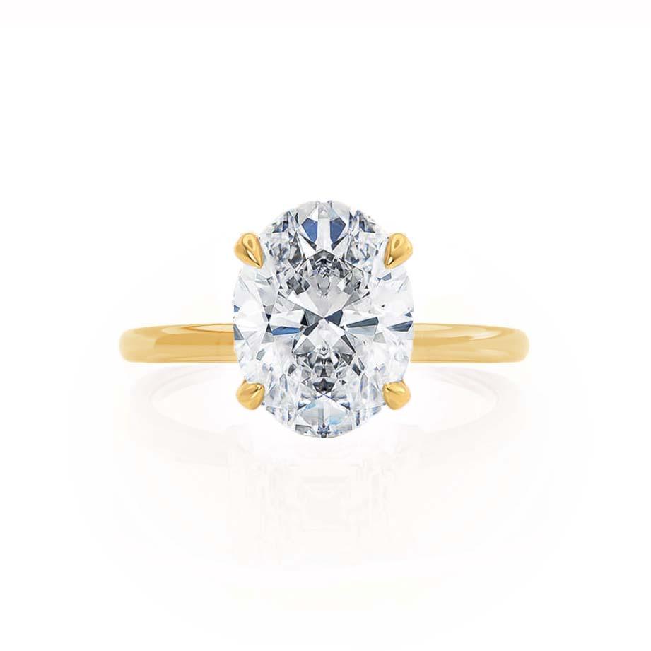 CAMELLIA - Oval natural Diamond 18k Yellow Gold Hidden Halo