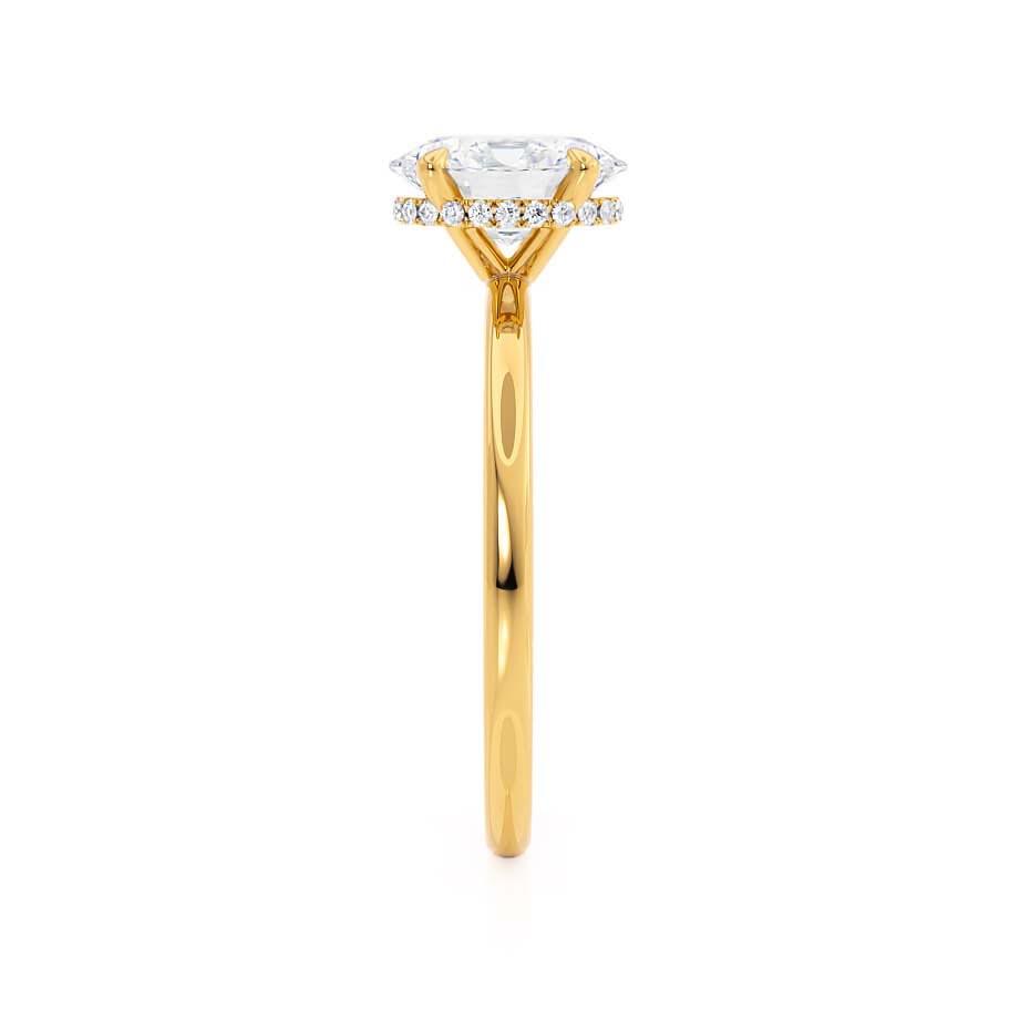 CAMELLIA - Oval natural Diamond 18k Yellow Gold Hidden Halo