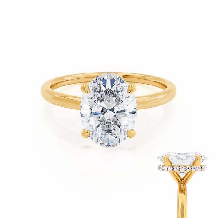 CAMELLIA - Oval natural Diamond 18k Yellow Gold Hidden Halo