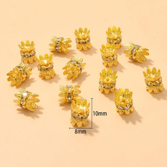 Rhinestone Double Flower Caps(8mm)