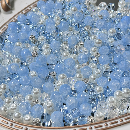 Blue Sky Luxury Mix(6-10mm glass beads/crystal/disco rhinestone spacer)