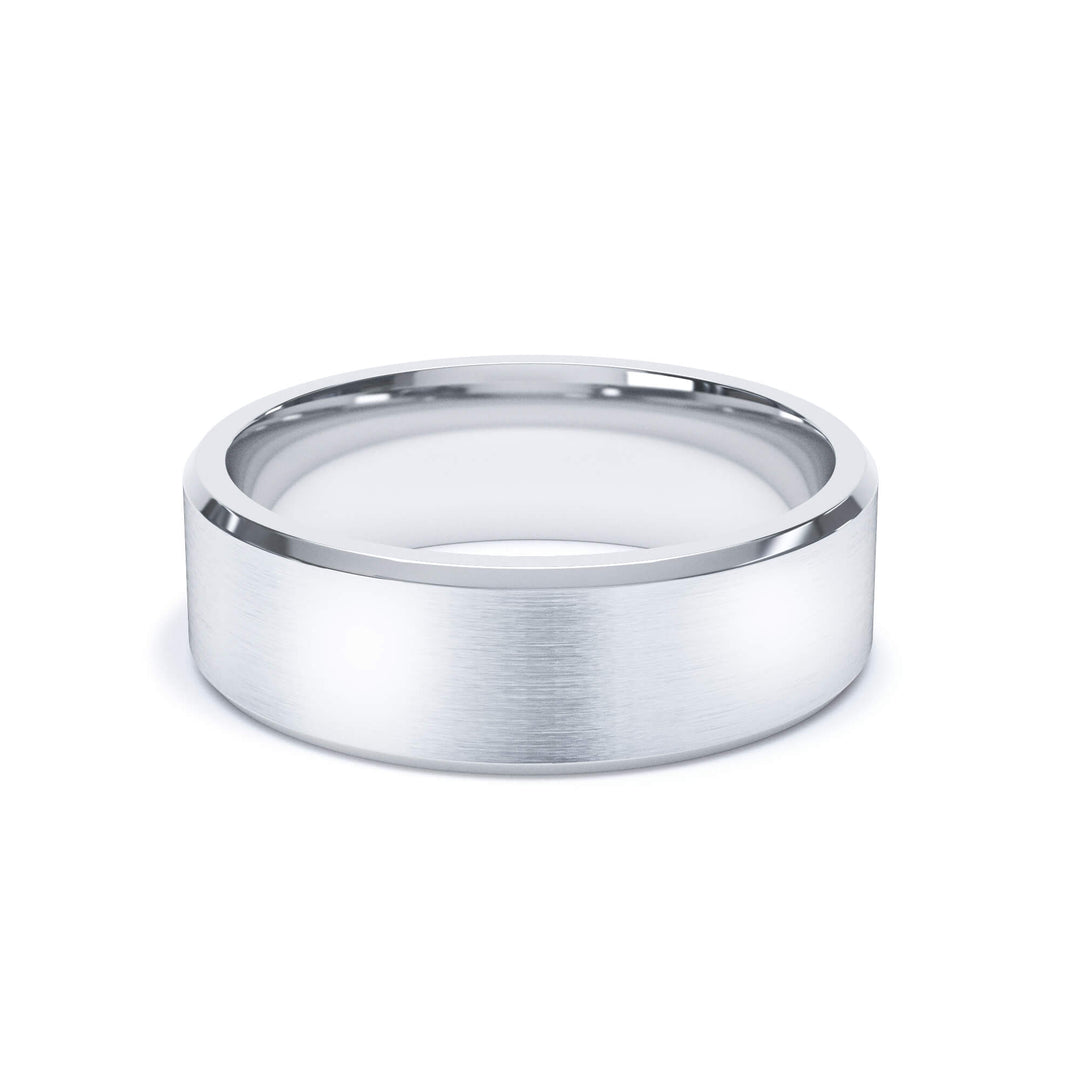 ORION — Bevelled Edge Satin Wedding Band in 18k White Gold