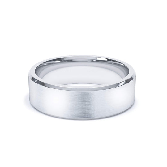 ORION — Bevelled Edge Satin Wedding Band in 18k White Gold