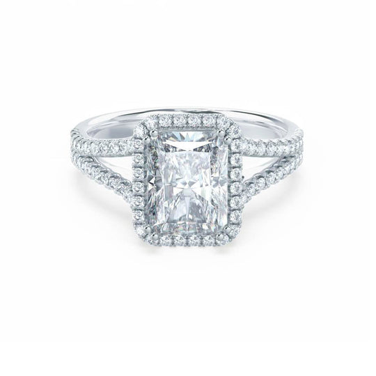 VIOLET - Radiant Lab Diamond 18k White Gold Split Shank Halo