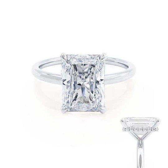 CAMELLIA - Radiant Lab Diamond 18k White Gold Hidden Halo Solitaire