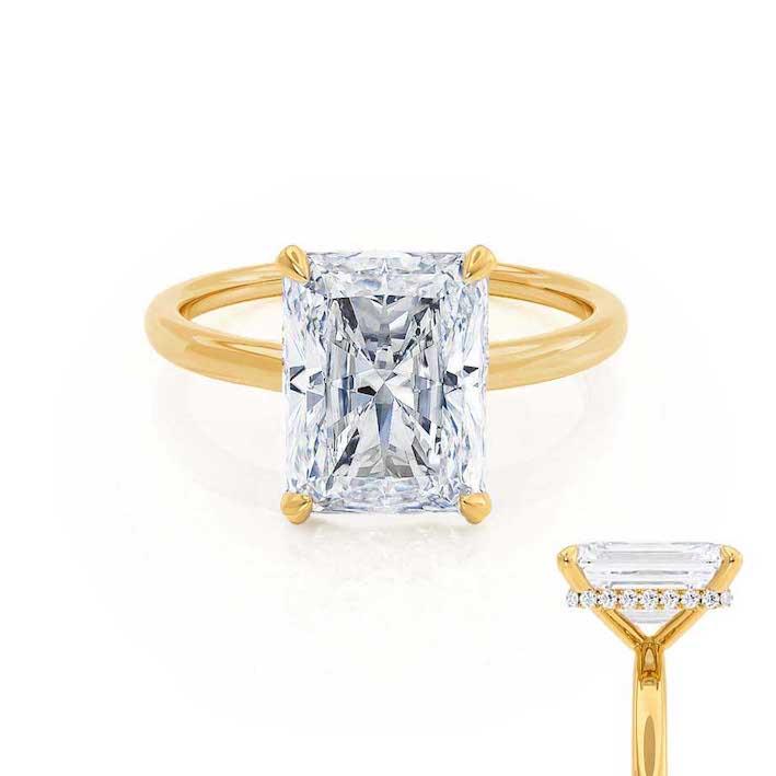 CAMELLIA - Radiant Lab Diamond 18k Yellow Gold Hidden Halo Solitaire