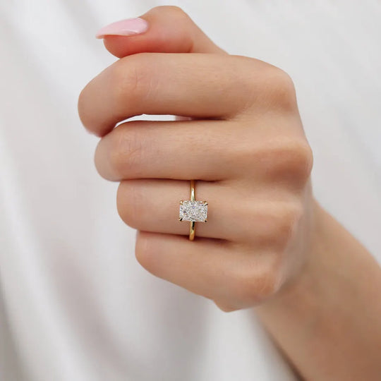 CAMELLIA - Radiant Lab Diamond 18k Yellow Gold Hidden Halo Solitaire