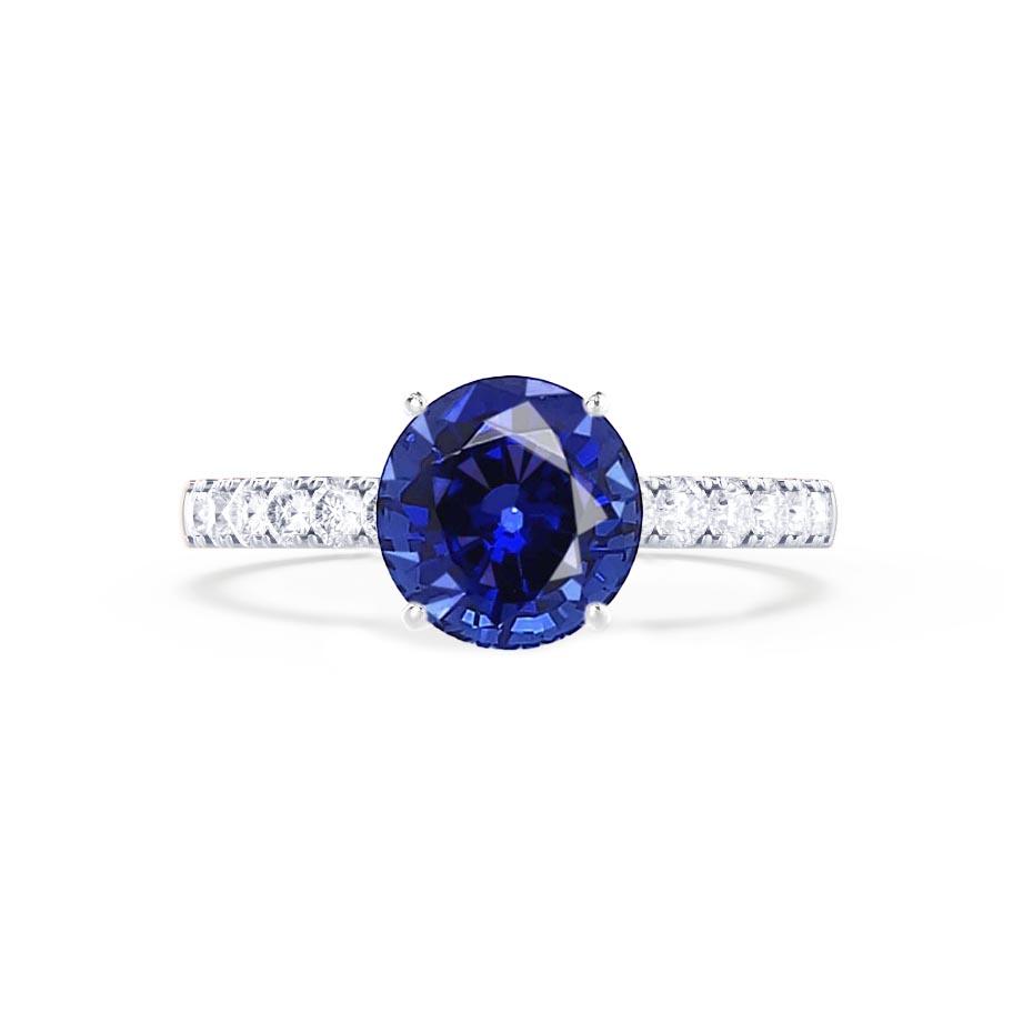 HYDRANGEA – Round Lab-Grown Blue Sapphire & Diamond Shoulder Set Ring in 950 Platinum
