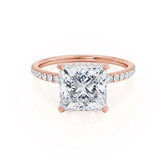 JASMINE - Princess Lab Diamond 18k Rose Gold Petite Hidden Halo