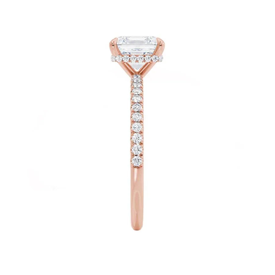 JASMINE - Princess Lab Diamond 18k Rose Gold Petite Hidden Halo