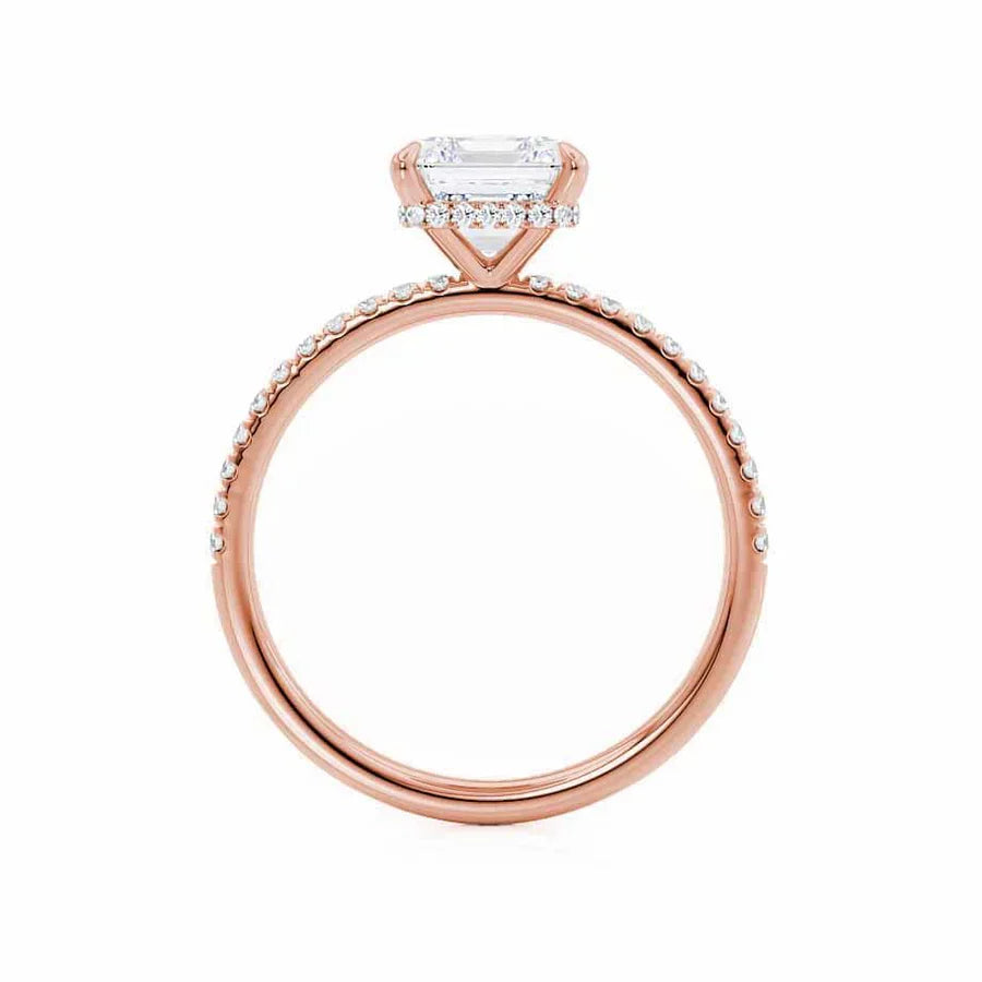 JASMINE - Princess Lab Diamond 18k Rose Gold Petite Hidden Halo