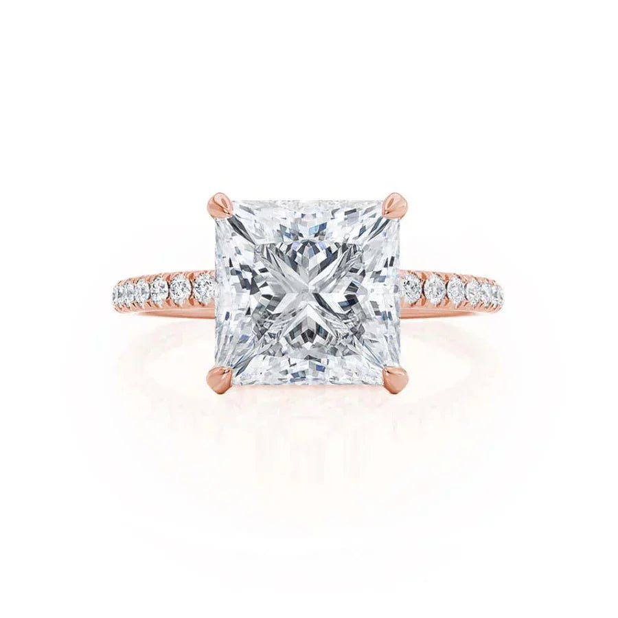 JASMINE - Princess Lab Diamond 18k Rose Gold Petite Hidden Halo