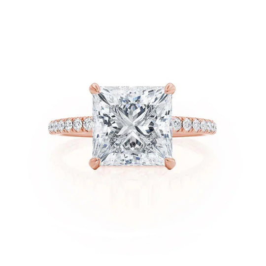 JASMINE - Princess Lab Diamond 18k Rose Gold Petite Hidden Halo