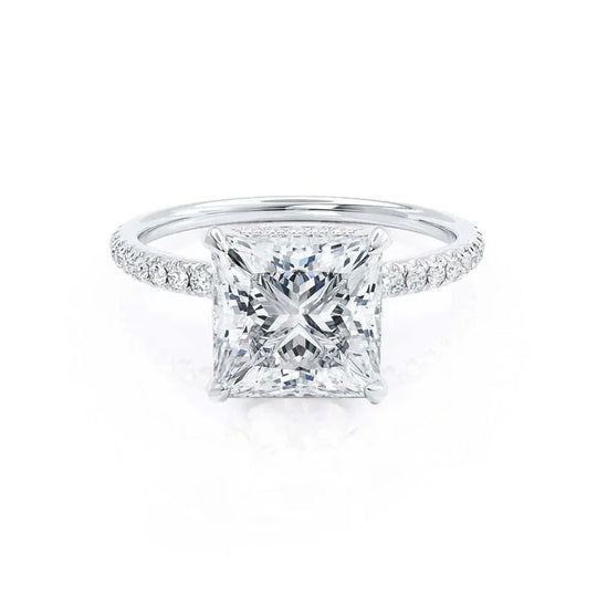 JASMINE - Princess Lab Diamond 18k White Gold Petite Hidden Halo