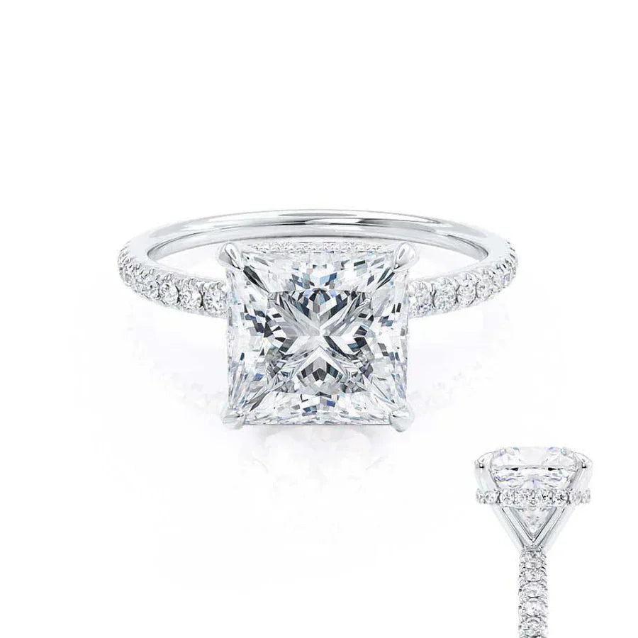 JASMINE - Princess Lab Diamond 18k White Gold Petite Hidden Halo