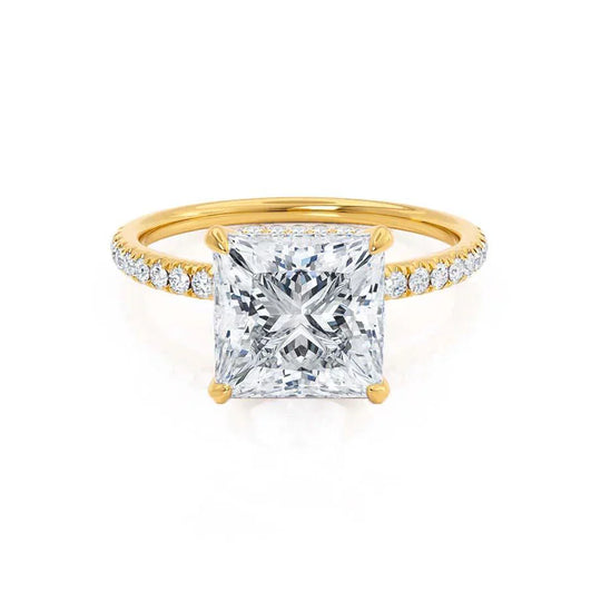 JASMINE - Princess Lab Diamond 18k Yellow Gold Petite Hidden Halo
