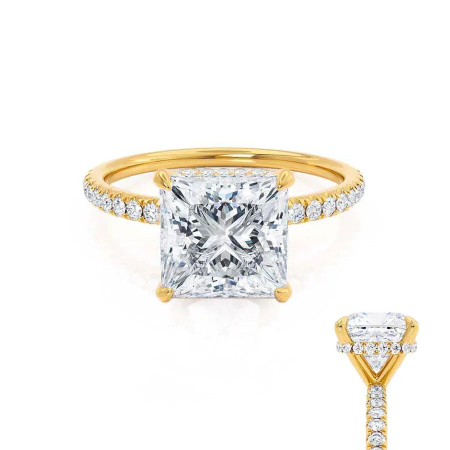 JASMINE - Princess Lab Diamond 18k Yellow Gold Petite Hidden Halo