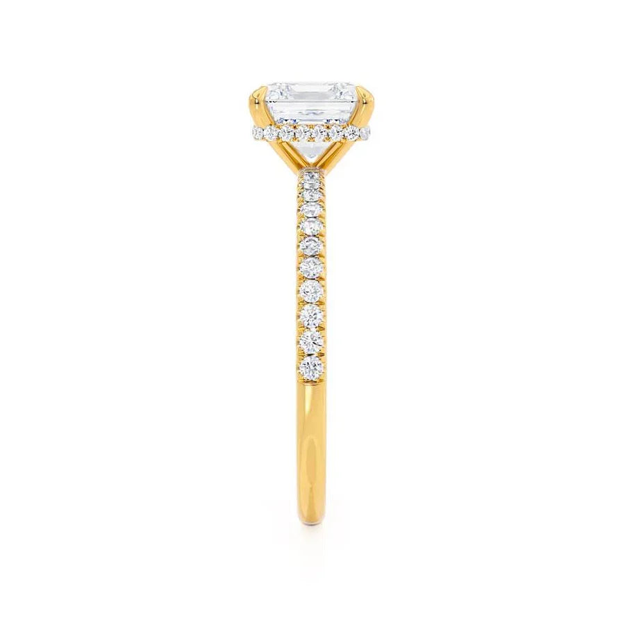 JASMINE - Princess Lab Diamond 18k Yellow Gold Petite Hidden Halo