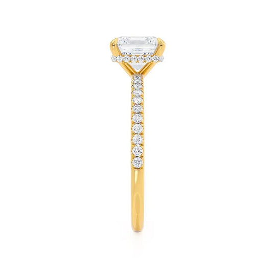 JASMINE - Princess Lab Diamond 18k Yellow Gold Petite Hidden Halo