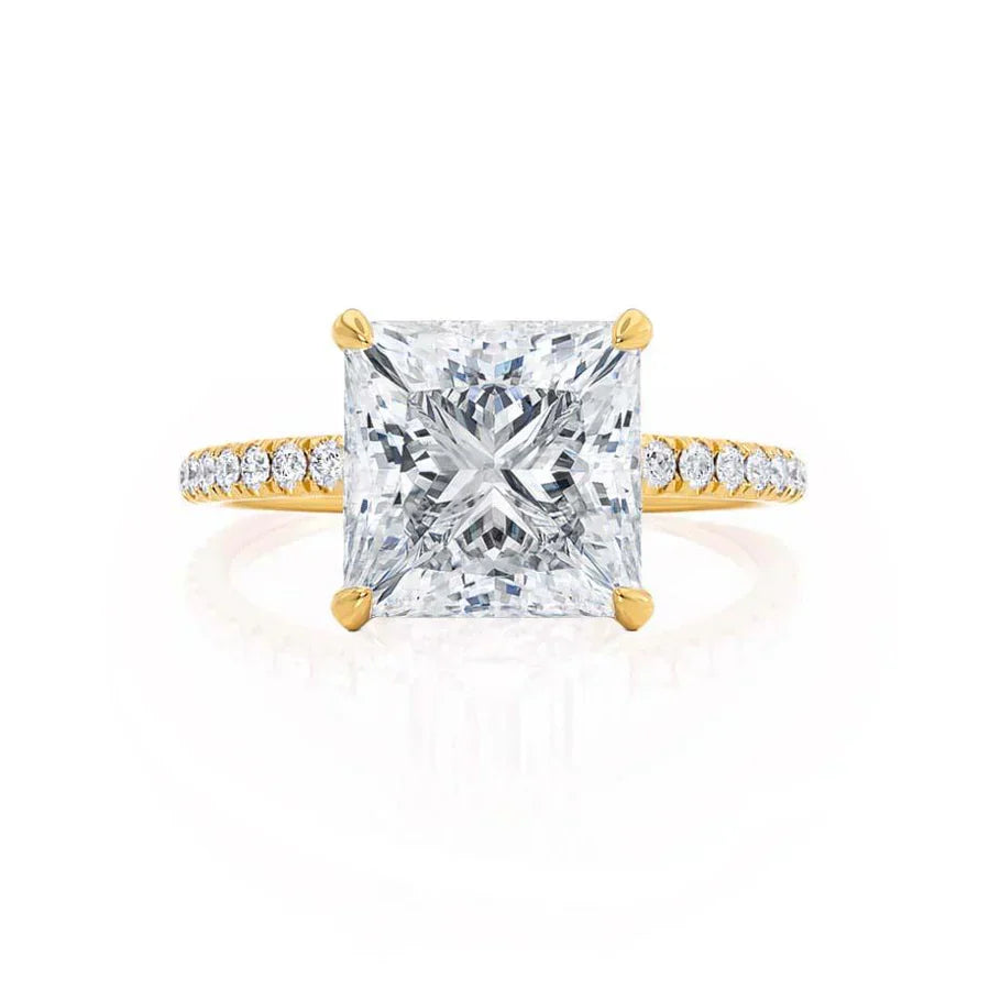 JASMINE - Princess Lab Diamond 18k Yellow Gold Petite Hidden Halo