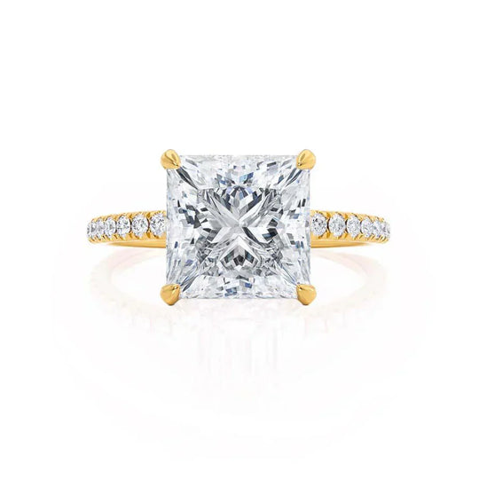 JASMINE - Princess Lab Diamond 18k Yellow Gold Petite Hidden Halo