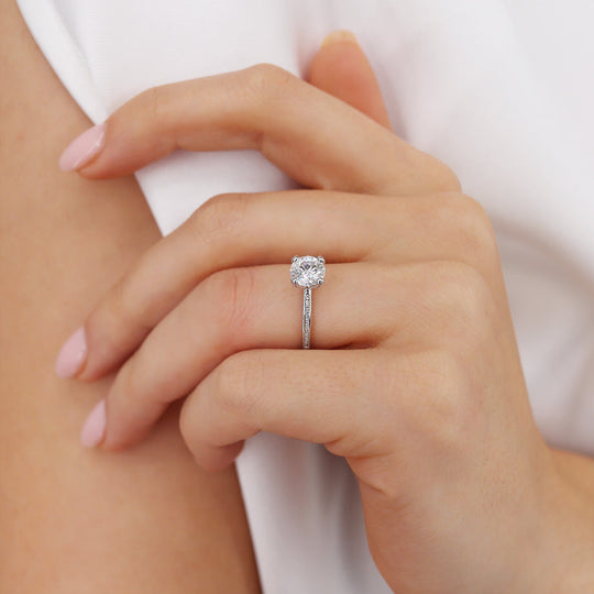 LILY - Round Lab Diamond 18k White Gold Petite Channel Set Ring