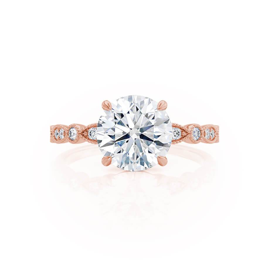 IRIS - Round Natural Diamond 18k Rose Gold Shoulder Set Ring