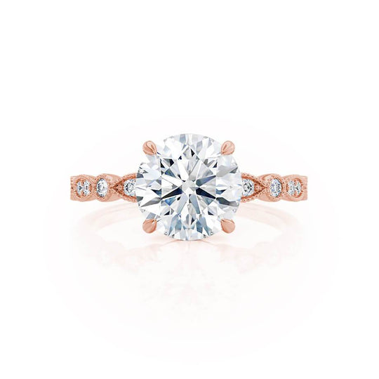 IRIS - Round Natural Diamond 18k Rose Gold Shoulder Set Ring