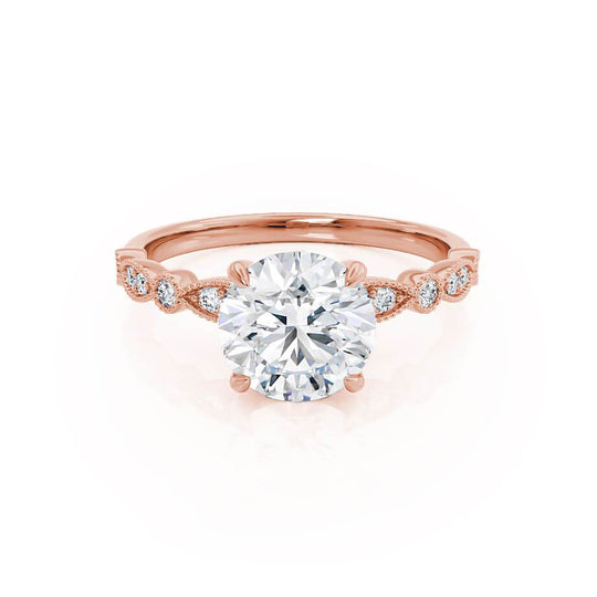 IRIS - Round Natural Diamond 18k Rose Gold Shoulder Set Ring