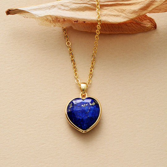 Natural Stone Heart-shaped 18K Gold-plated Pendant Necklace