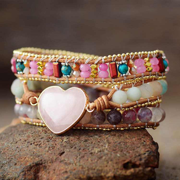 Pink Crystal Heart-Shaped Wrap Bracelet