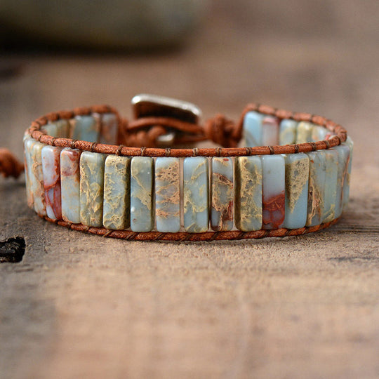 Imperial Jasper Leather Cord Handmade Beaded Bracelet