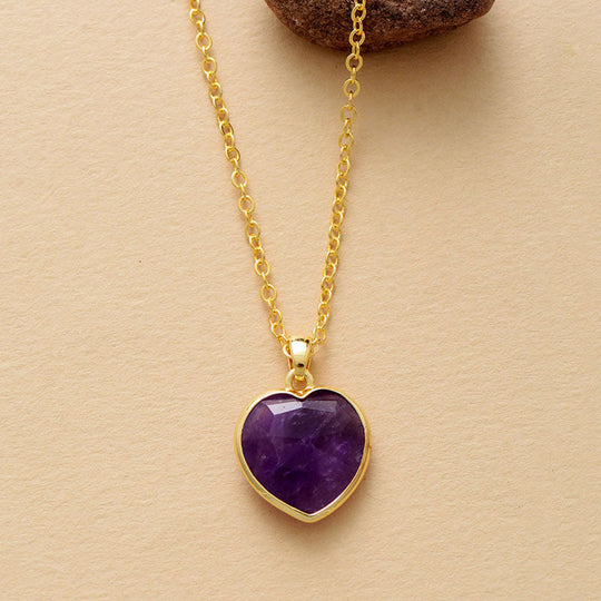 Natural Stone Heart-shaped 18K Gold-plated Pendant Necklace