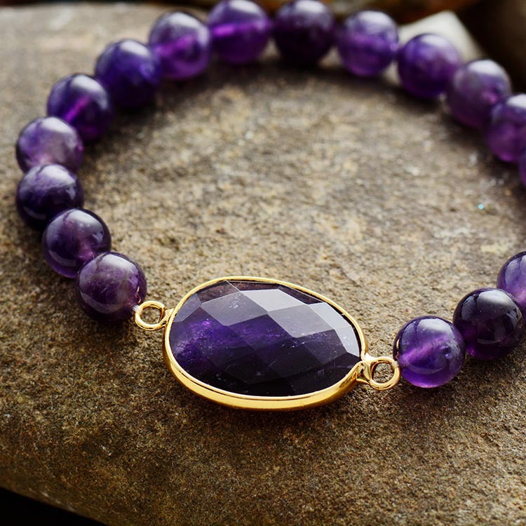 8mm Amethyst Natural Stone Beaded Bracelet