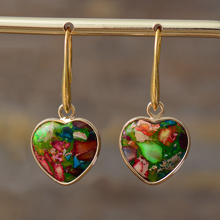 Emperor Stone Heart Pendant Earrings