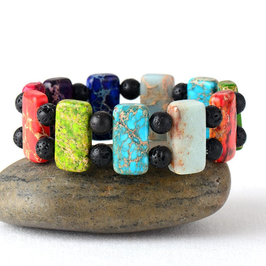 Colorful Imperial Jasper/Natural Stone Beaded Elastic Bracelet