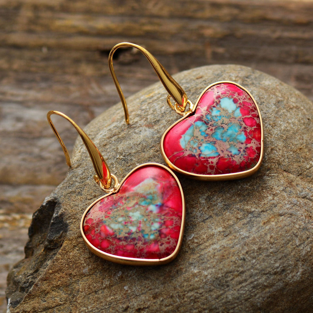 Emperor Stone Heart Pendant Earrings