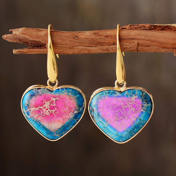 Emperor Stone Heart Pendant Earrings