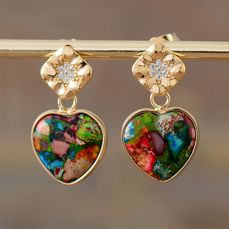 Emperor Stone Heart Pendant Earrings