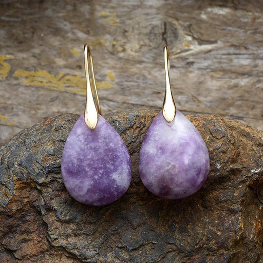 Natural Crystal Amethyst Pendant Earrings